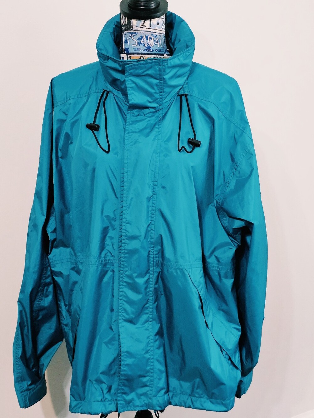 Lands' End Jacket Mens Large Turquoise Hooded Windbreaker Mesh Lined Zip Pockets